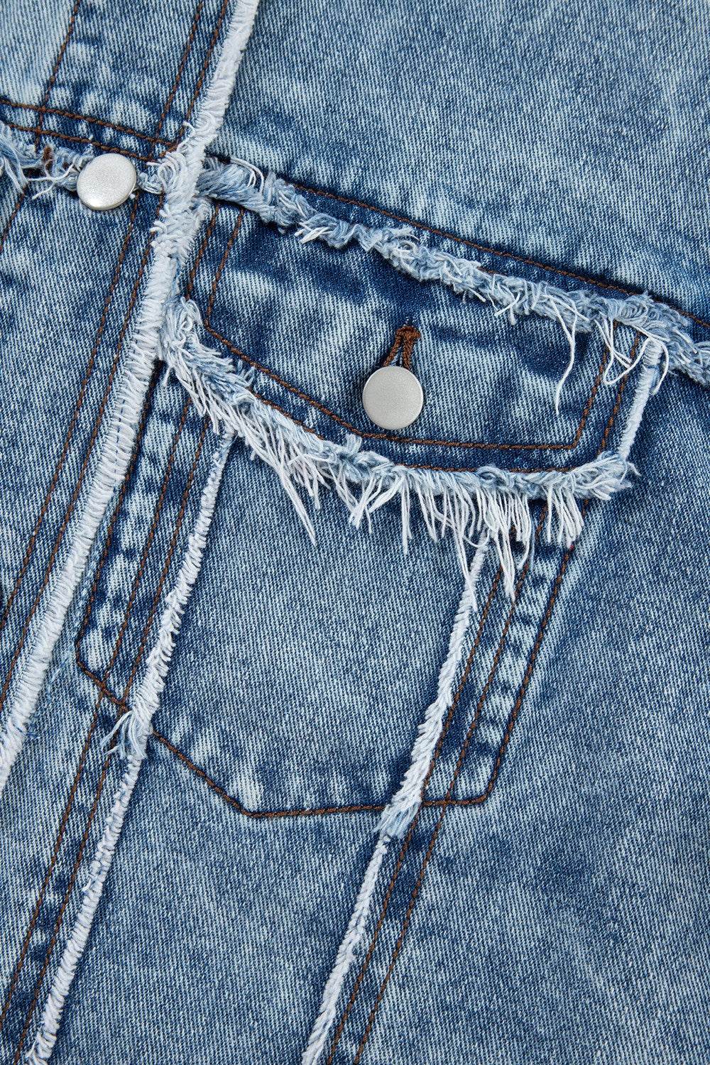 Raw Hem Drawstring Plaid Denim Jacket - UnLaced Boutique