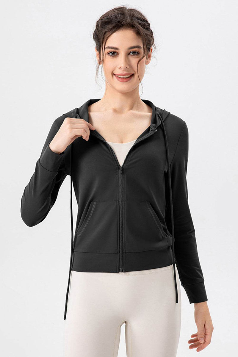Drawstring Zip Up Hooded Active Outerwear - UnLaced Boutique