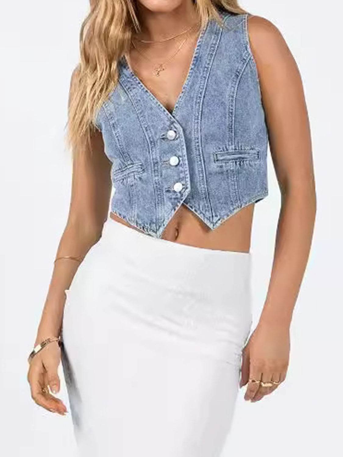 Button Up Sleeveless Denim Top - UnLaced Boutique
