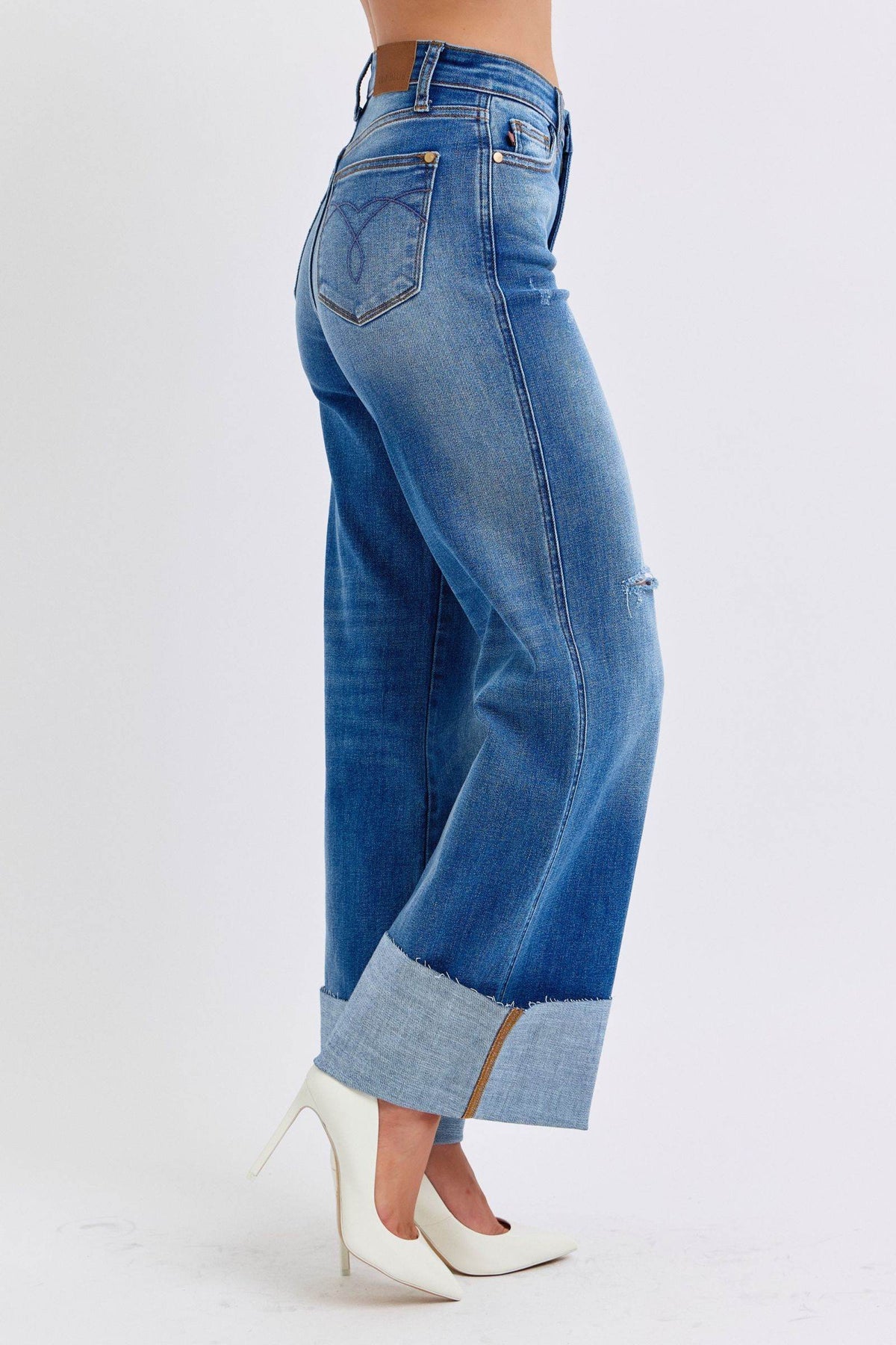 Judy Blue Full Size Distressed High Waist Wide Leg Jeans - UnLaced Boutique