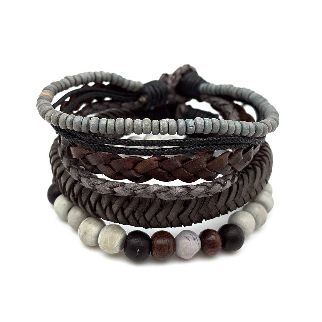 Aadi Bracelet Bundle Agate and Wood Beads, Braided Strands - UnLaced Boutique