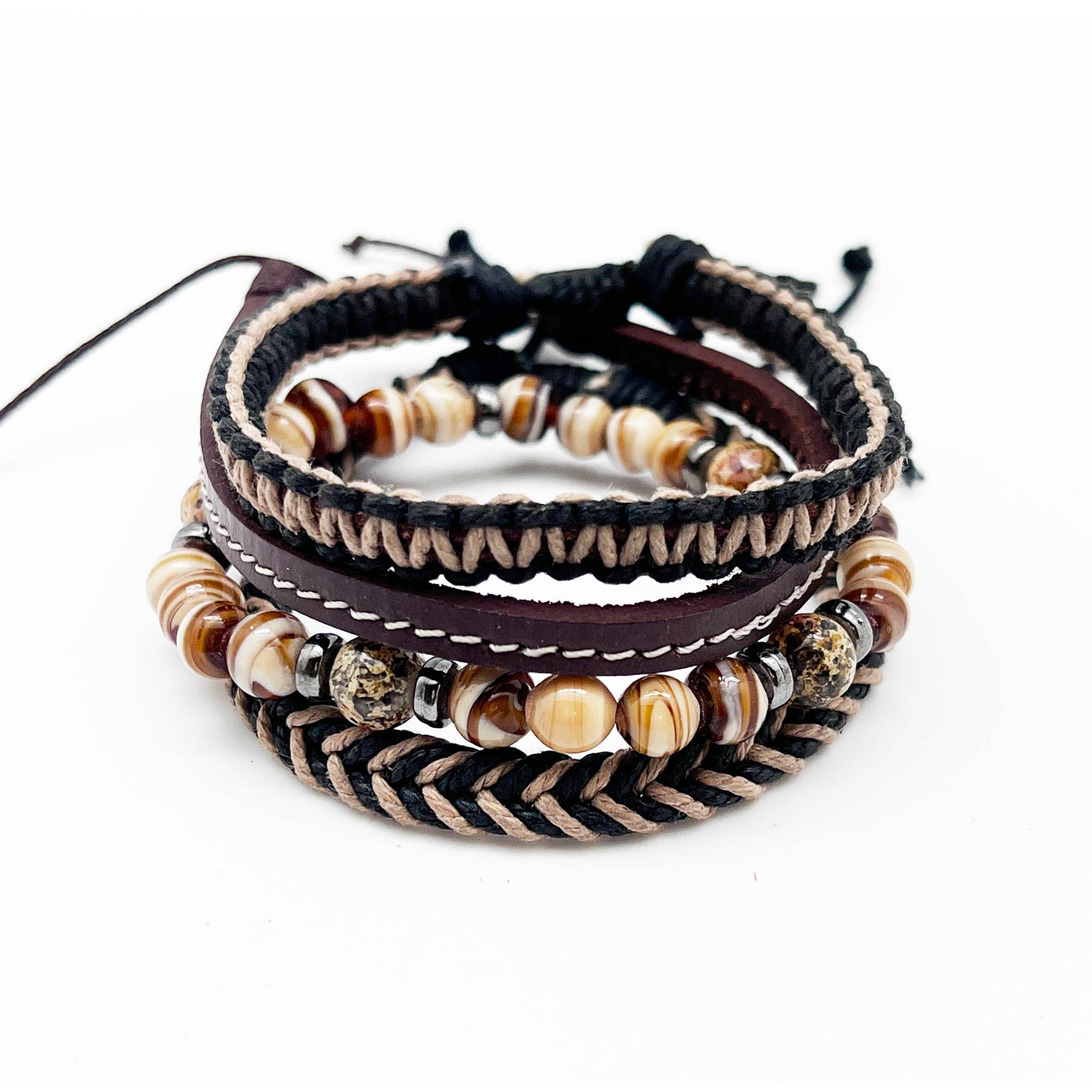 Aadi Mens Bracelet - Woven Leather with Beads - UnLaced Boutique