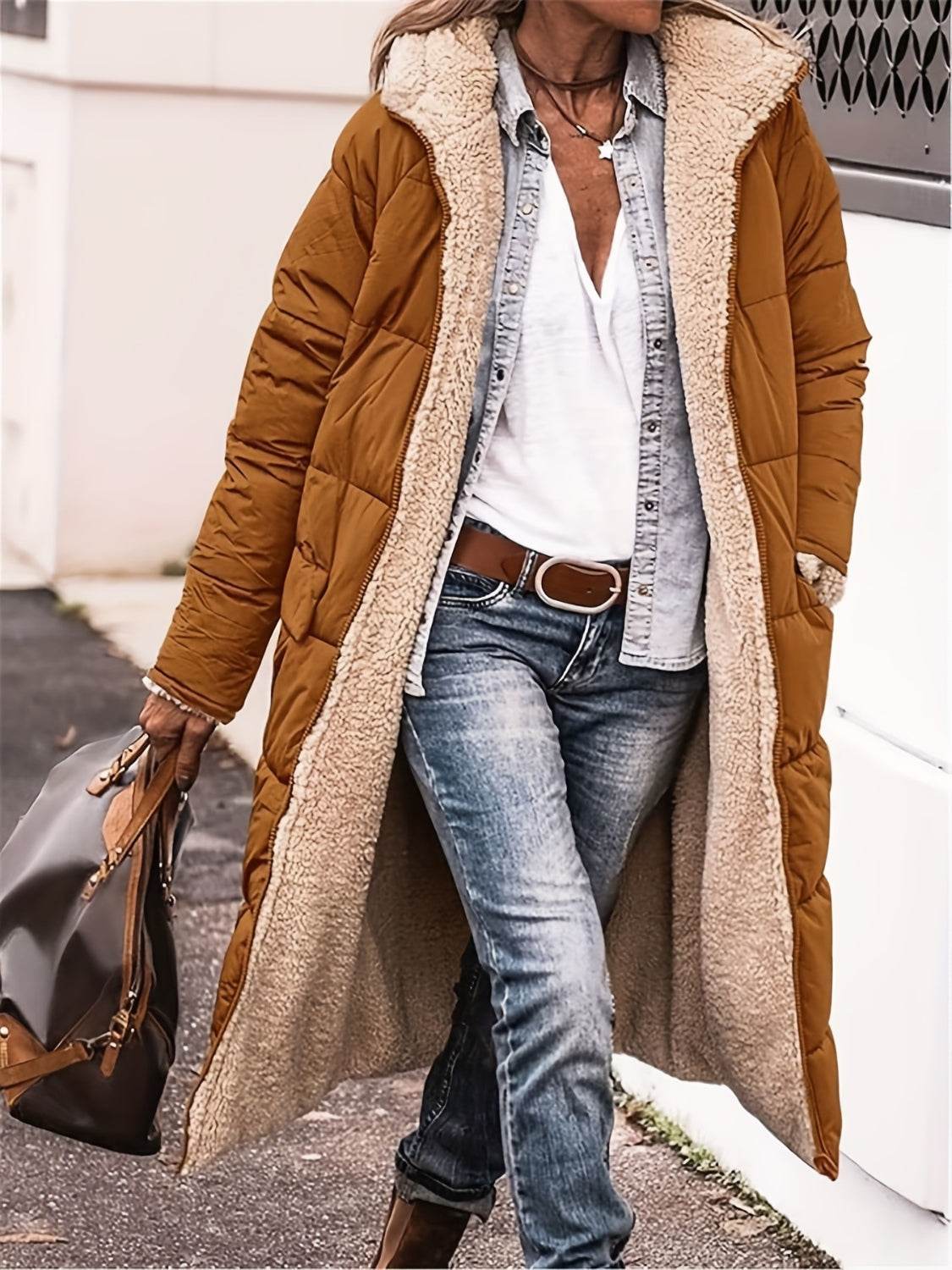 Full Size Zip Up Sherpa Hooded Coat - UnLaced Boutique