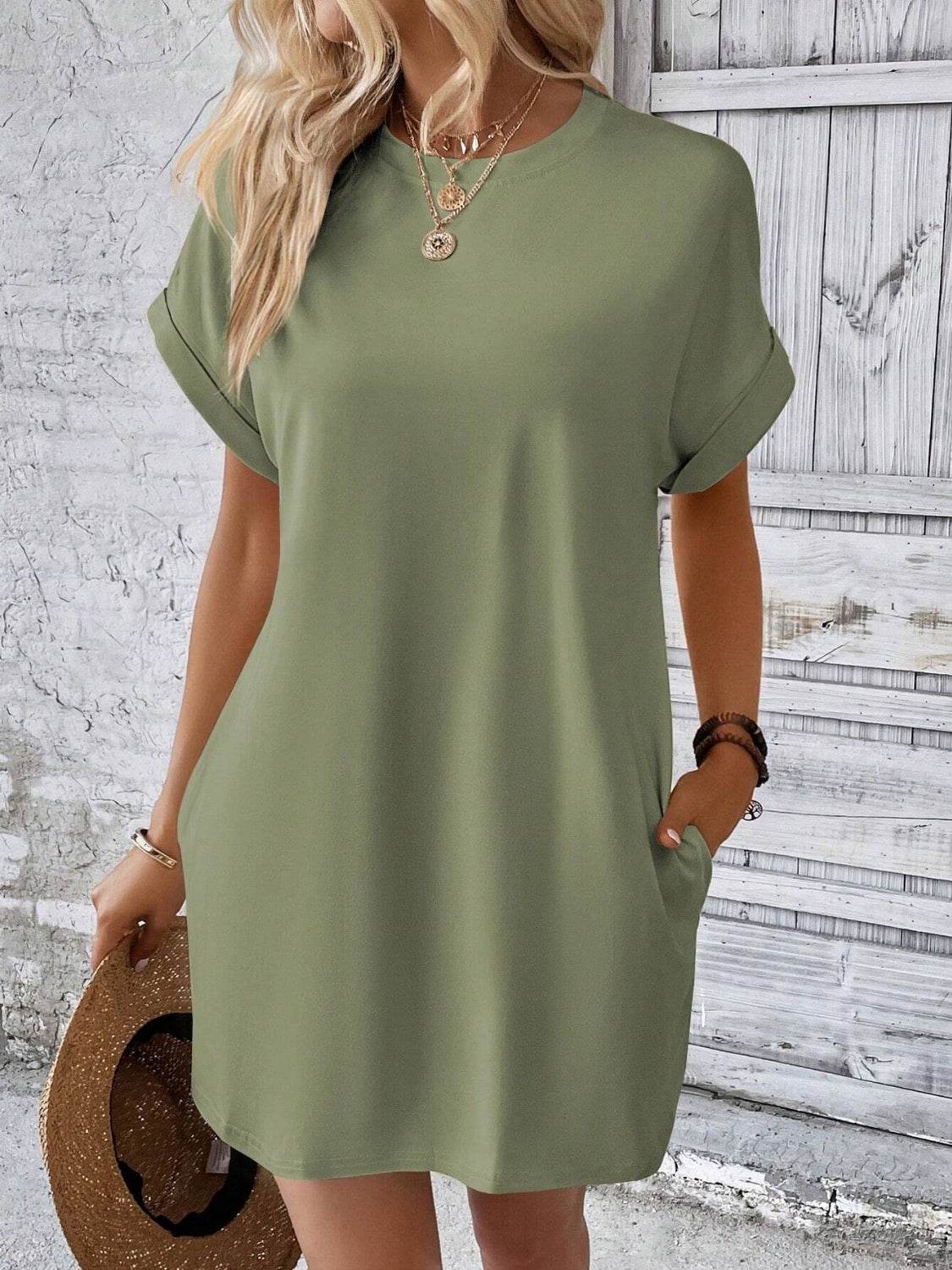 Round Neck Short Sleeve Mini Dress - UnLaced Boutique