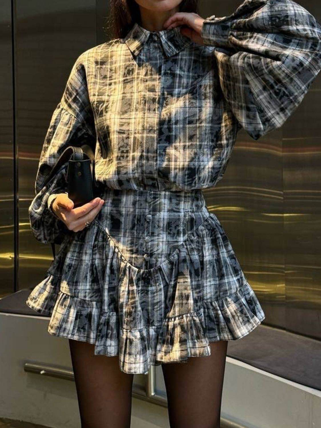 Lantern Sleeve Shirt and Ruffled Skirt Set - UnLaced Boutique