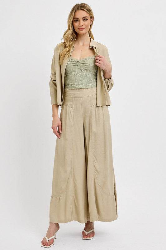 RISEN Shirring Detail Wide Leg Pants - UnLaced Boutique