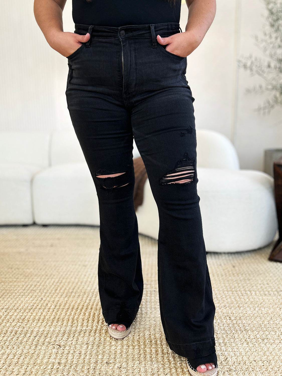 Judy Blue Full Size High Waist Distressed Flare Jeans - UnLaced Boutique