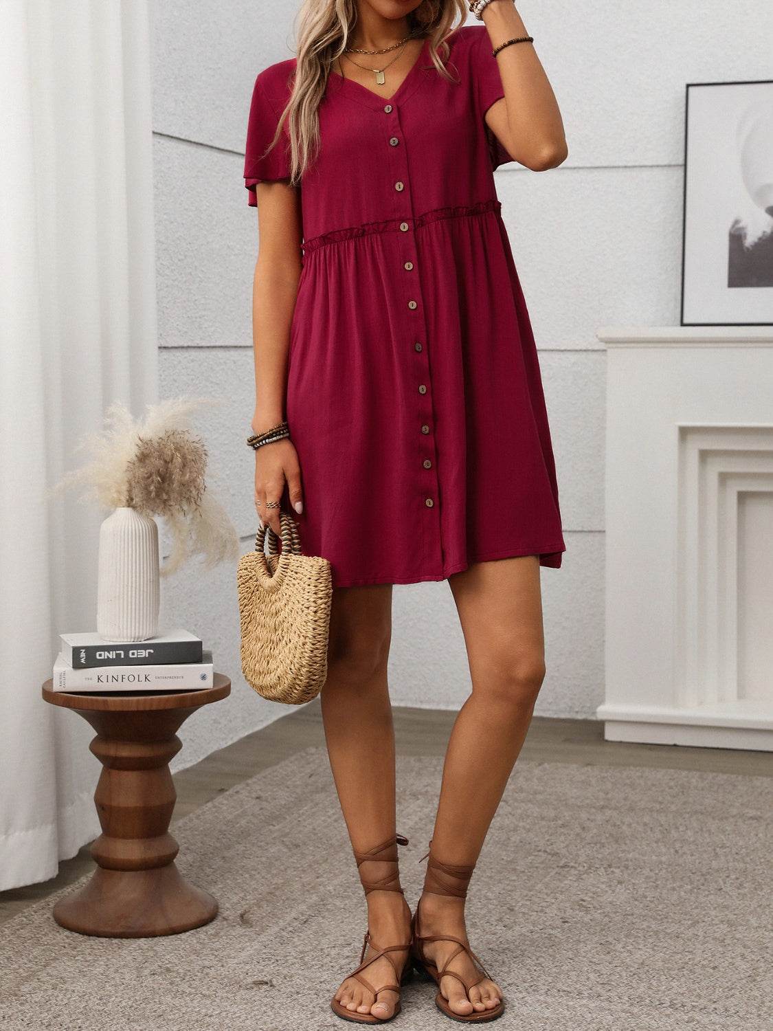 Button Front Flutter Sleeve Dress - UnLaced Boutique
