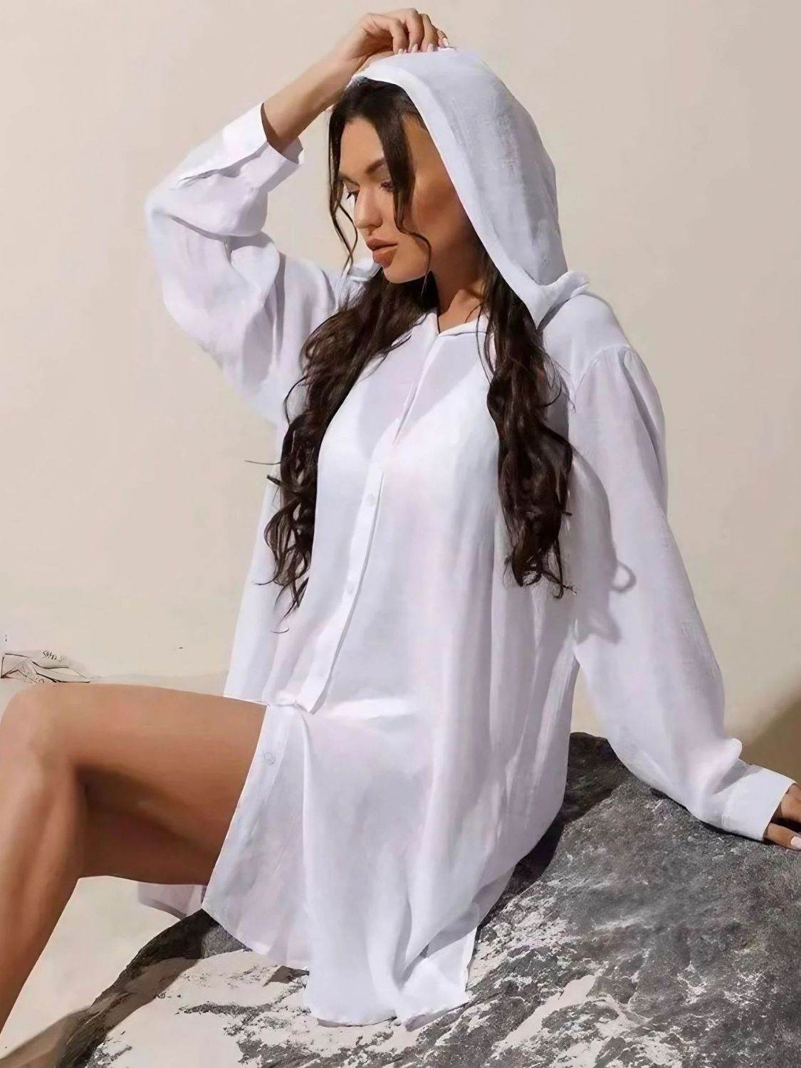 Button Down Hooded Cover-Up - UnLaced Boutique