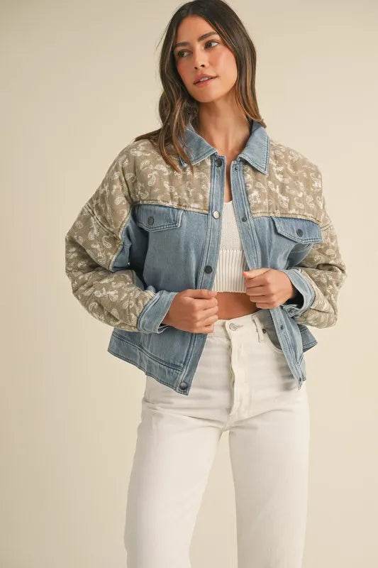 MABLE Quilted Paisley Print Contrast Denim Jacket - UnLaced Boutique
