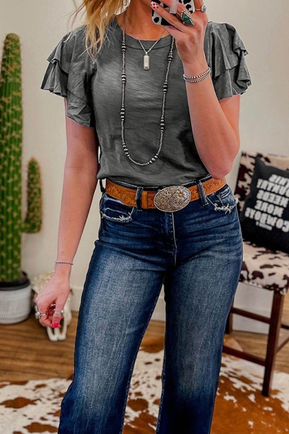 Round Neck Layered Short Sleeve Top - UnLaced Boutique