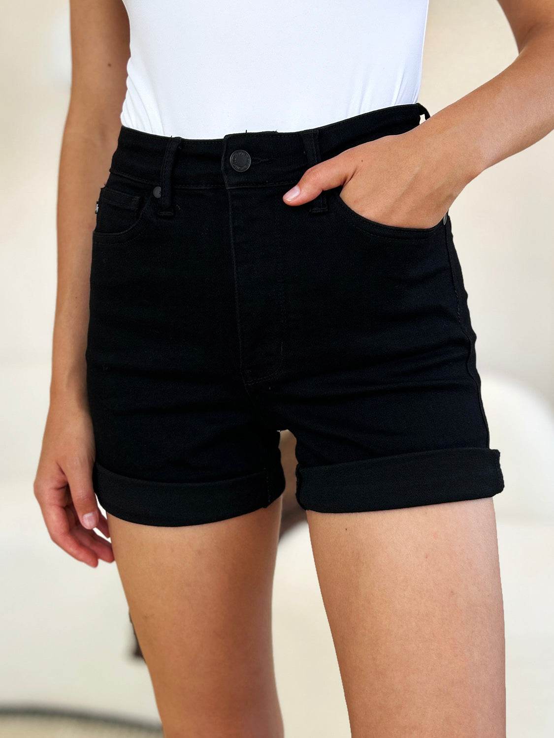 Judy Blue Full Size High Waist Tummy Control Cuffed Denim Shorts - UnLaced Boutique