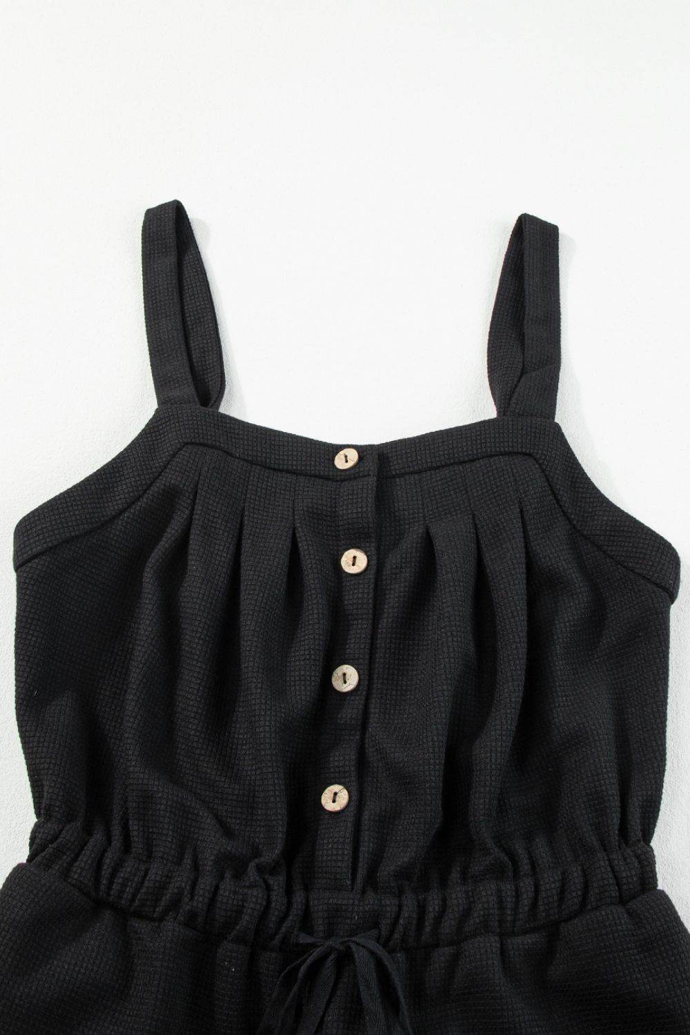 Knotted Straps Button Textured Drawstring Jumpsuit - UnLaced Boutique