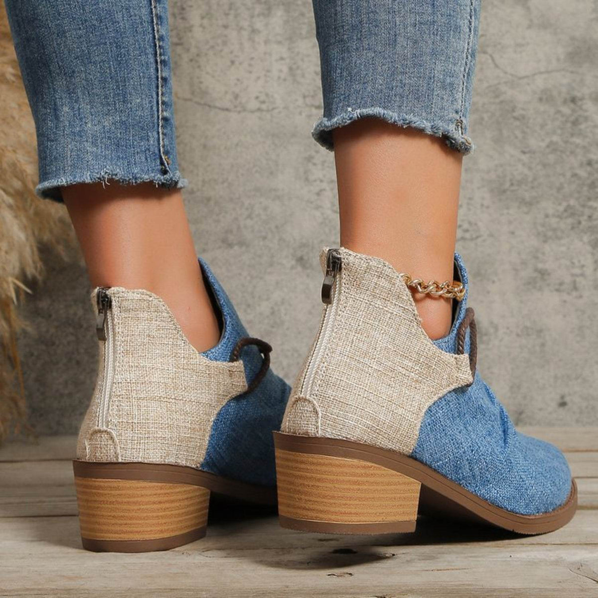 Contrast Canvas Low Heel Boots - UnLaced Boutique