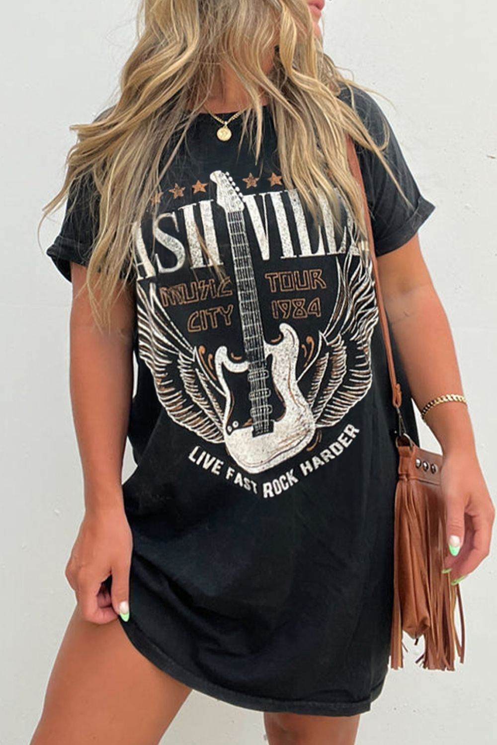Graphic Round Neck Short Sleeve Tee Dress - UnLaced Boutique