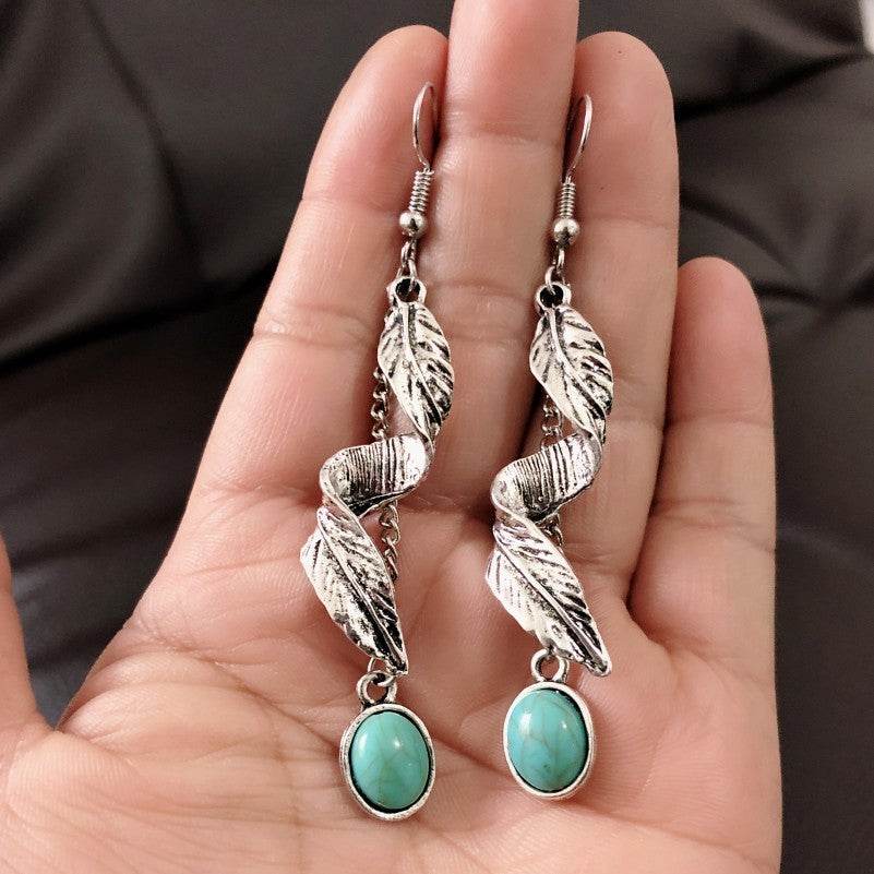 Alloy Leaf Artificial Turquoise Earrings - UnLaced Boutique