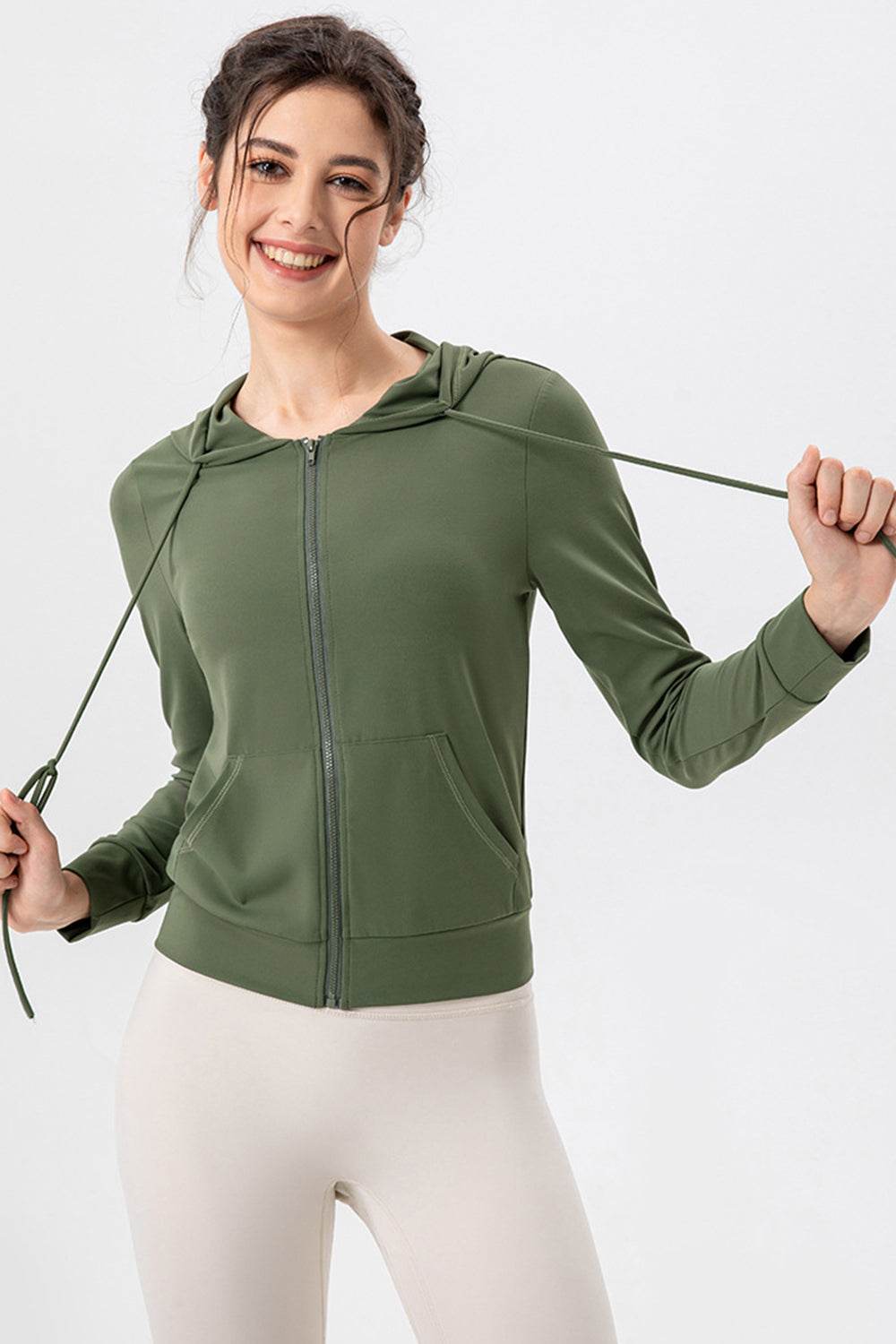 Drawstring Zip Up Hooded Active Outerwear - UnLaced Boutique