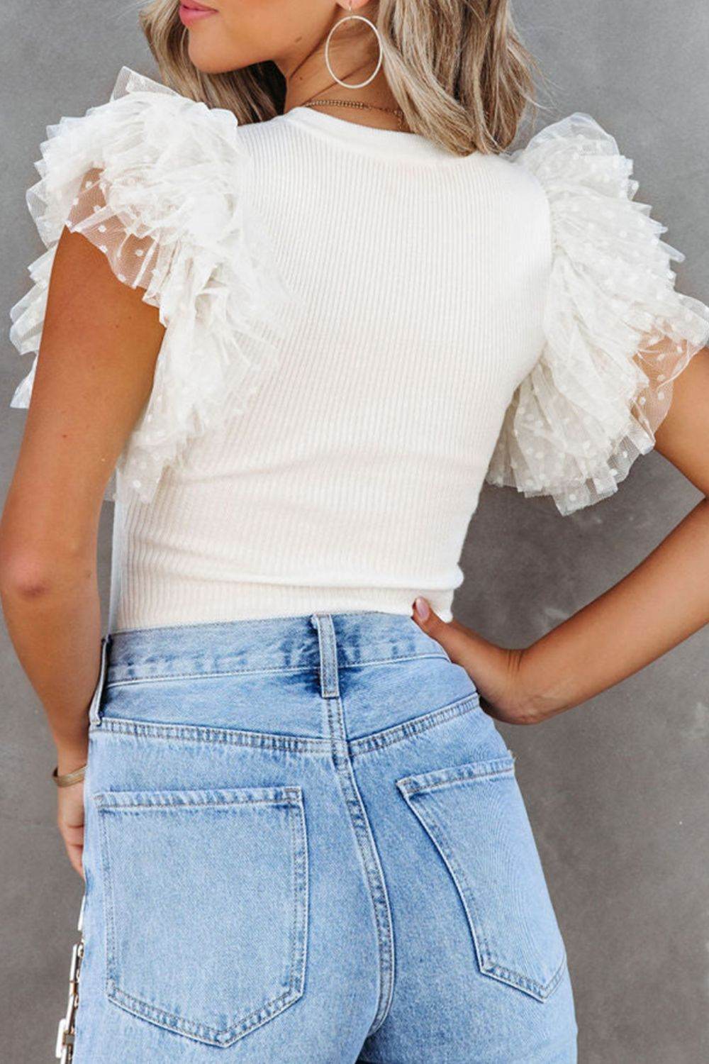 Ruffled Round Neck Cap Sleeve Blouse - UnLaced Boutique