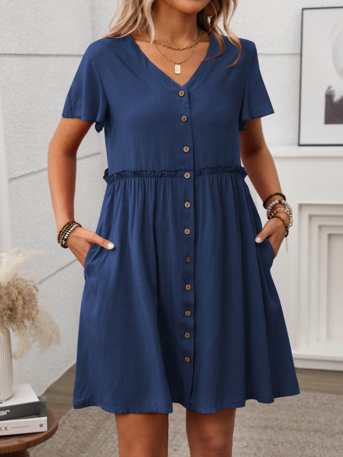 Button Front Flutter Sleeve Dress - UnLaced Boutique