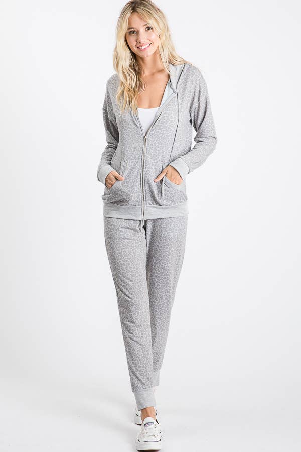 Animal Print Zip Up Front Pockets Drawstring Hoodie - UnLaced Boutique