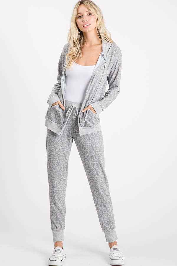 Animal Print Zip Up Front Pockets Drawstring Hoodie - UnLaced Boutique