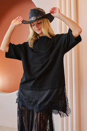 ASYMMETRIC LACE TRIM OVERSIZED TEE - UnLaced Boutique