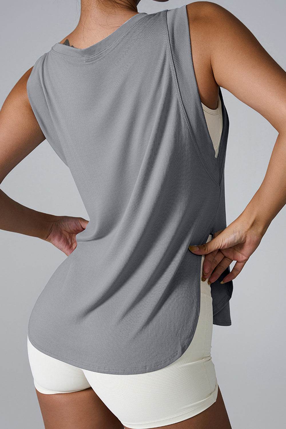 Slit Round Neck Active Tank - UnLaced Boutique