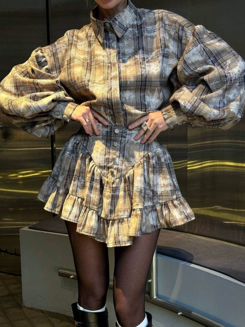 Lantern Sleeve Shirt and Ruffled Skirt Set - UnLaced Boutique