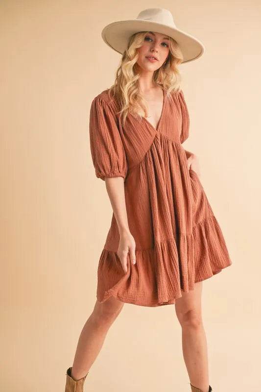 Aemi+Co Tied Back Ruffled Short Sleeve Mini Dress - UnLaced Boutique