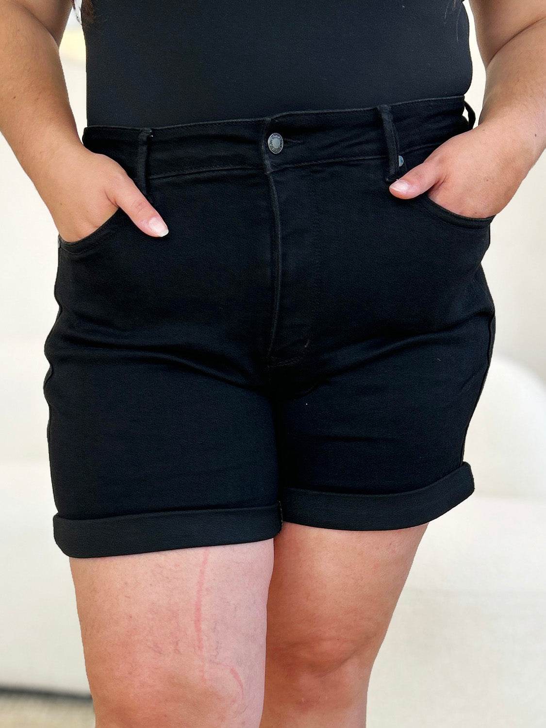 Judy Blue Full Size High Waist Tummy Control Cuffed Denim Shorts - UnLaced Boutique
