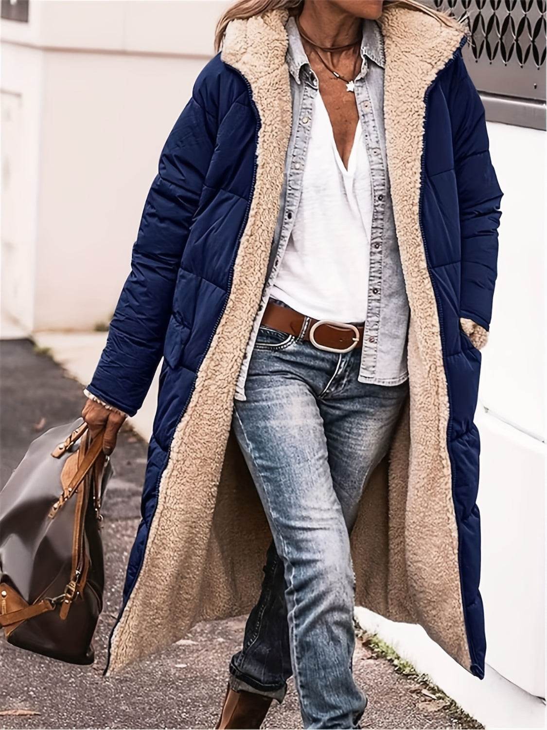 Full Size Zip Up Sherpa Hooded Coat - UnLaced Boutique