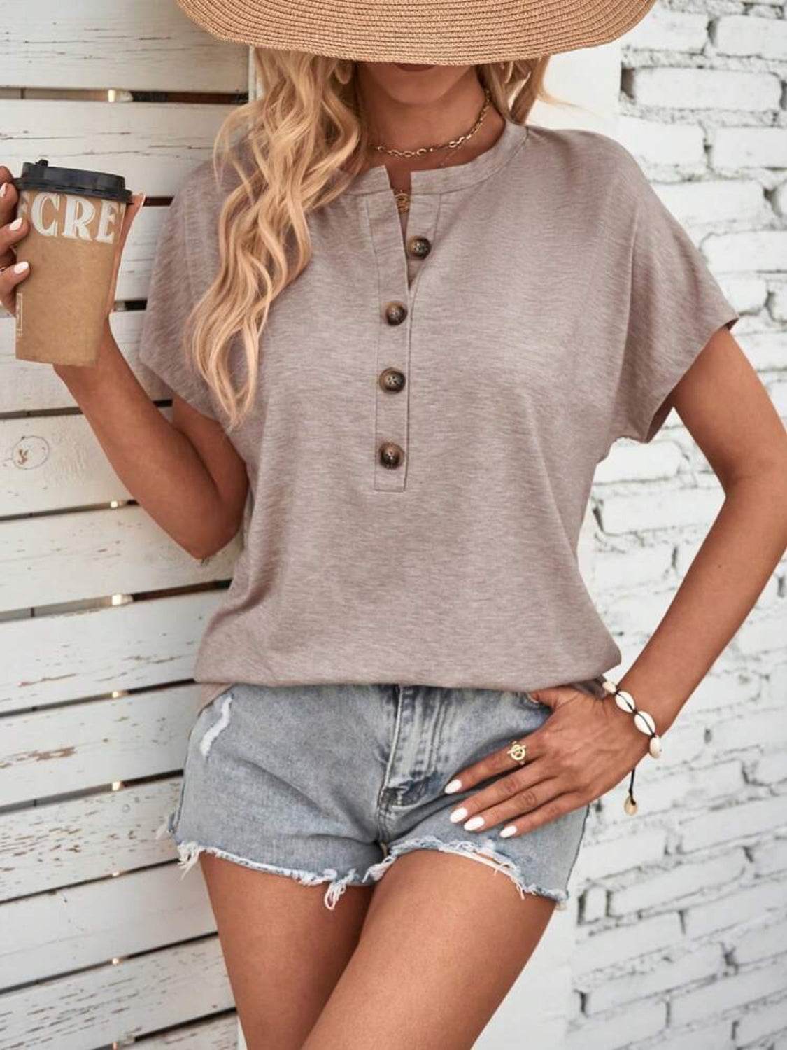 Half Button Short Sleeve Top - UnLaced Boutique