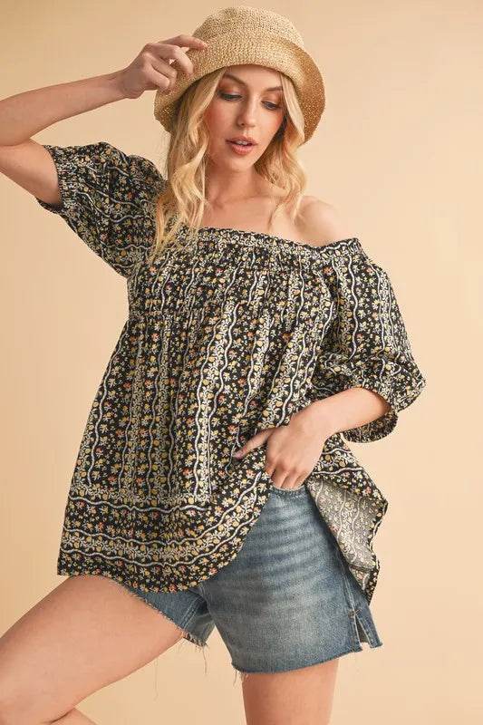 Aemi+Co Floral Short Sleeve Babydoll Top - UnLaced Boutique