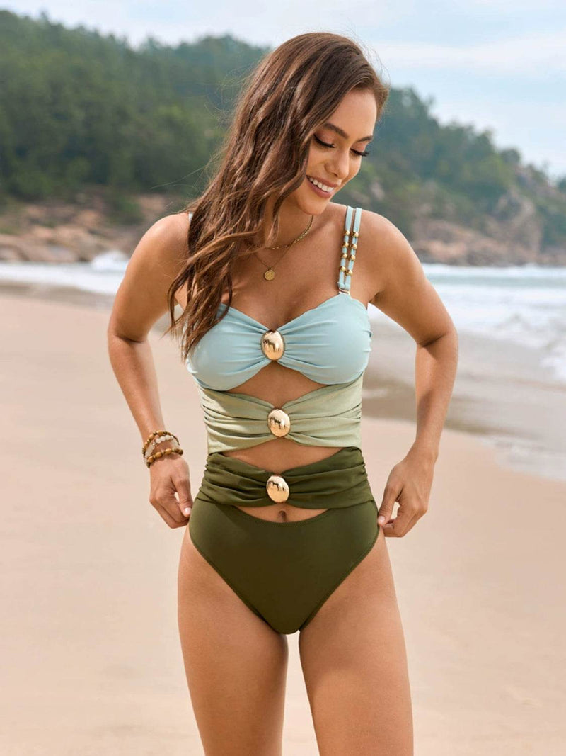 Color Block Sweetheart Neck One-Piece Swimwear - UnLaced Boutique