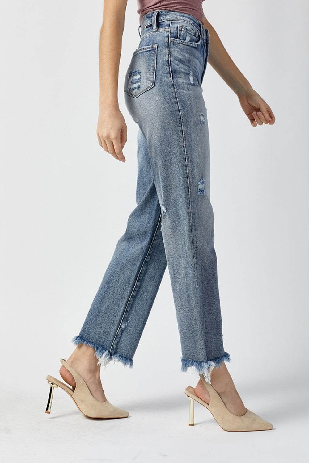 RISEN High Waist Raw Hem Straight Jeans - UnLaced Boutique