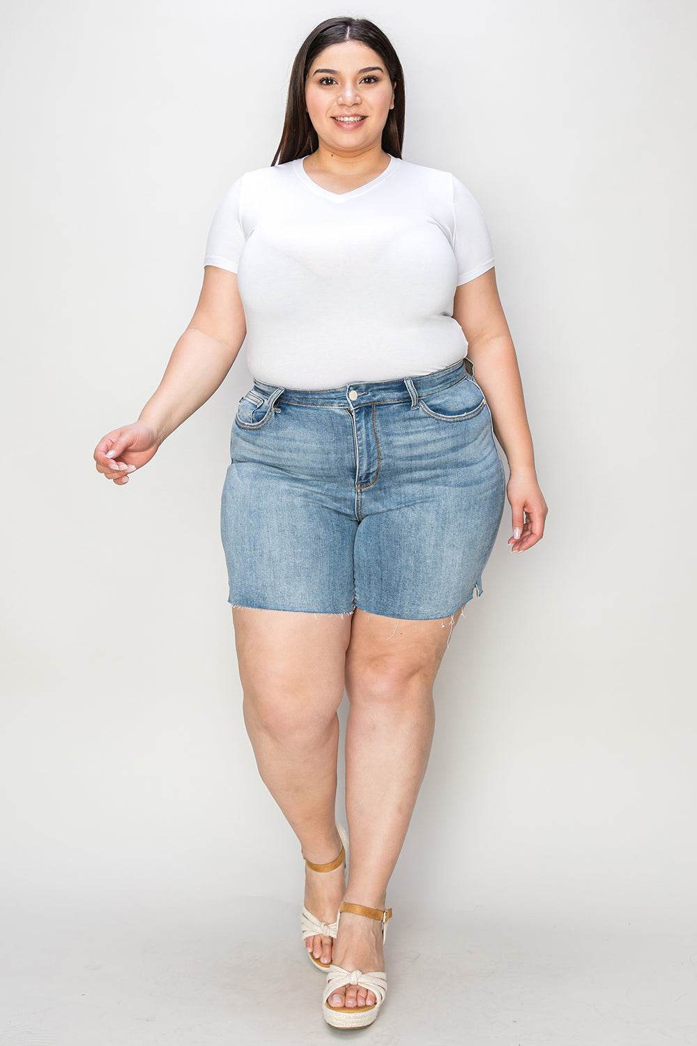 Judy Blue Full Size High Waist Raw Hem Denim Shorts - UnLaced Boutique