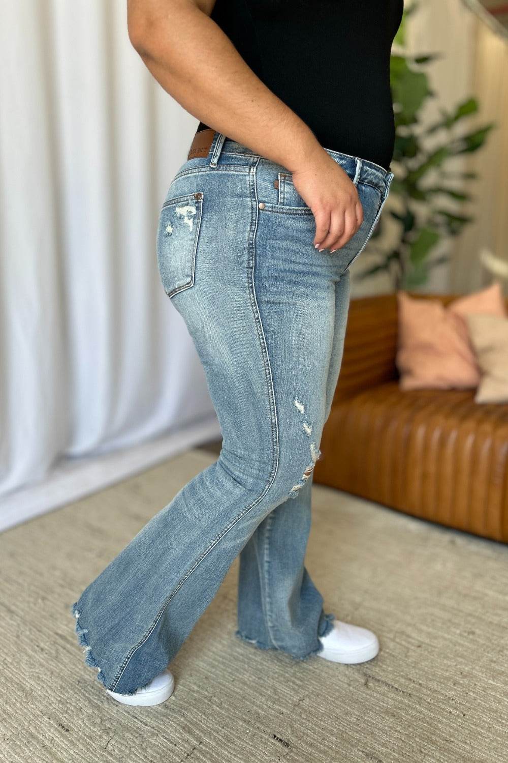Judy Blue Full Size Medium Rise Tummy Control Destroy Flare - UnLaced Boutique