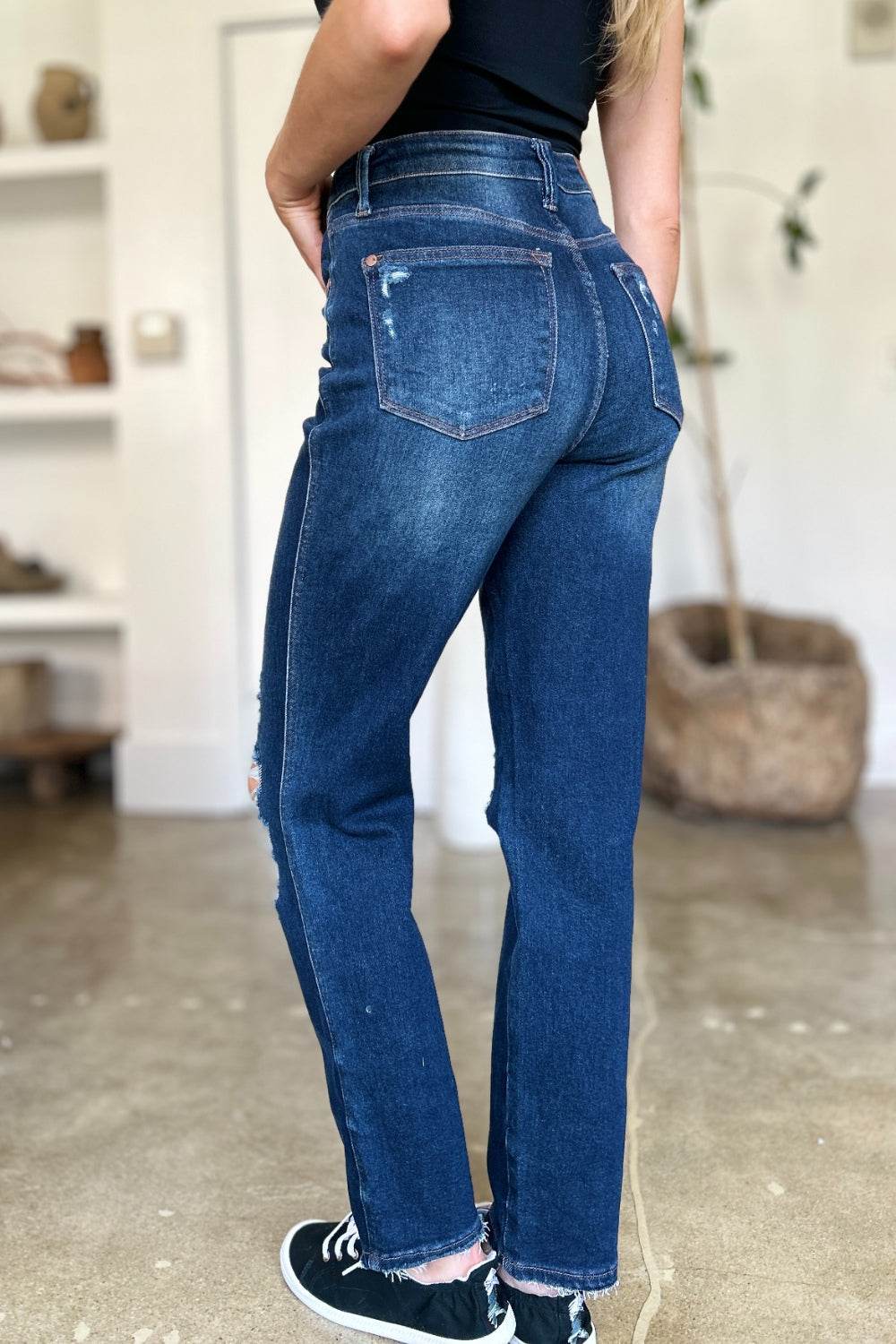 Judy Blue Full Size High Waist Rigid Magic Heavy Destroy Straight Jeans - UnLaced Boutique