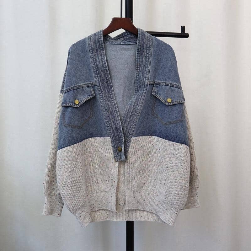 Chic Denim-Knit Women’s Cardigan - Fall/Winter