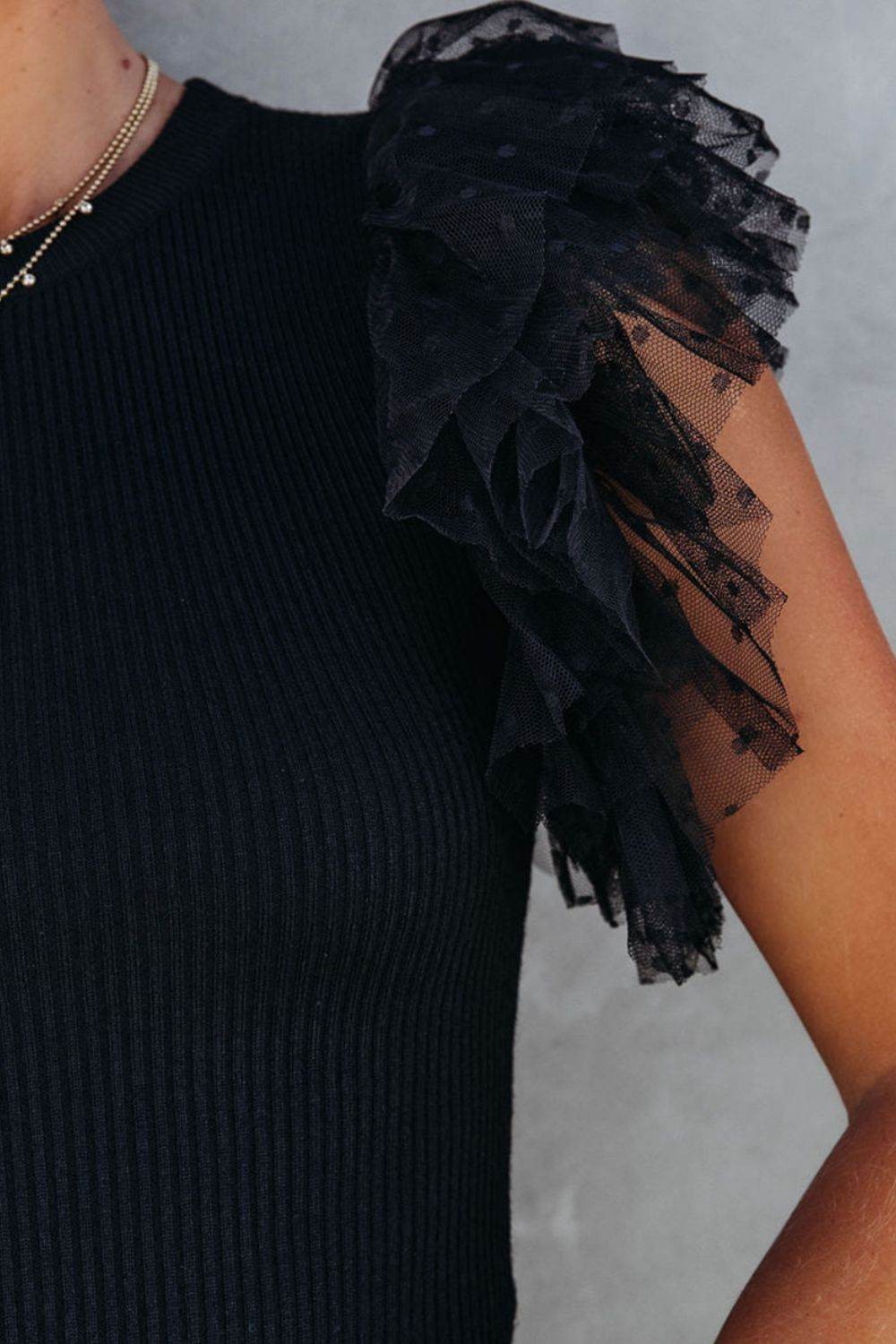 Ruffled Round Neck Cap Sleeve Blouse - UnLaced Boutique