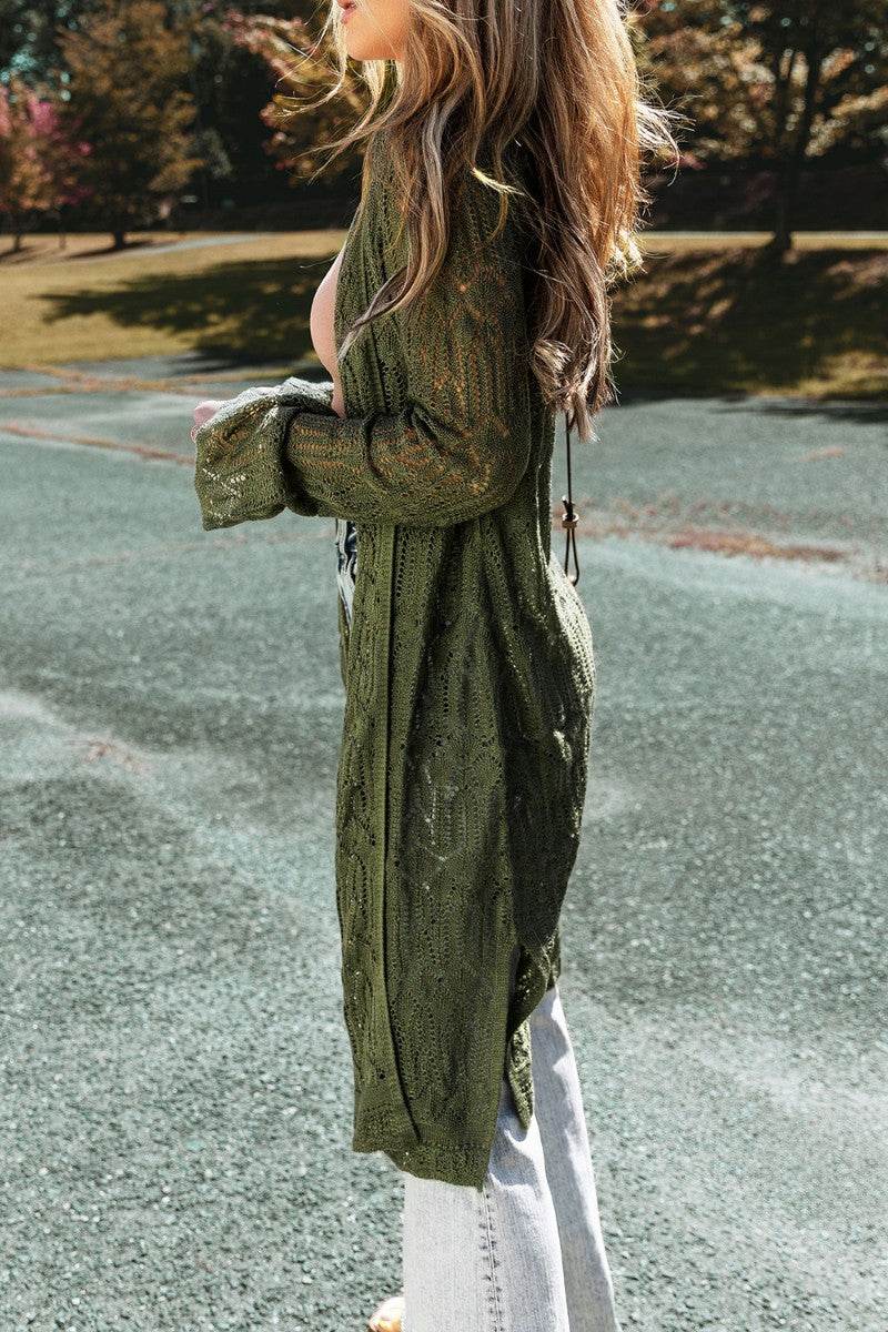 Openwork Open Front Long Sleeve Cardigan - UnLaced Boutique