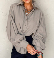 Balloon Sleeve Side Slits Loose Fit Shirt
