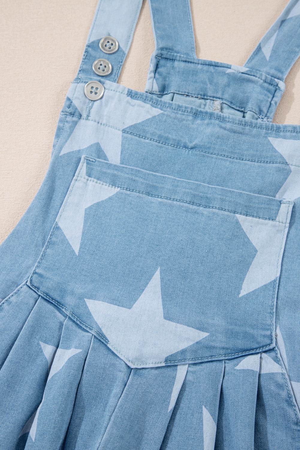 Star Print Square Neck Denim Overalls - UnLaced Boutique