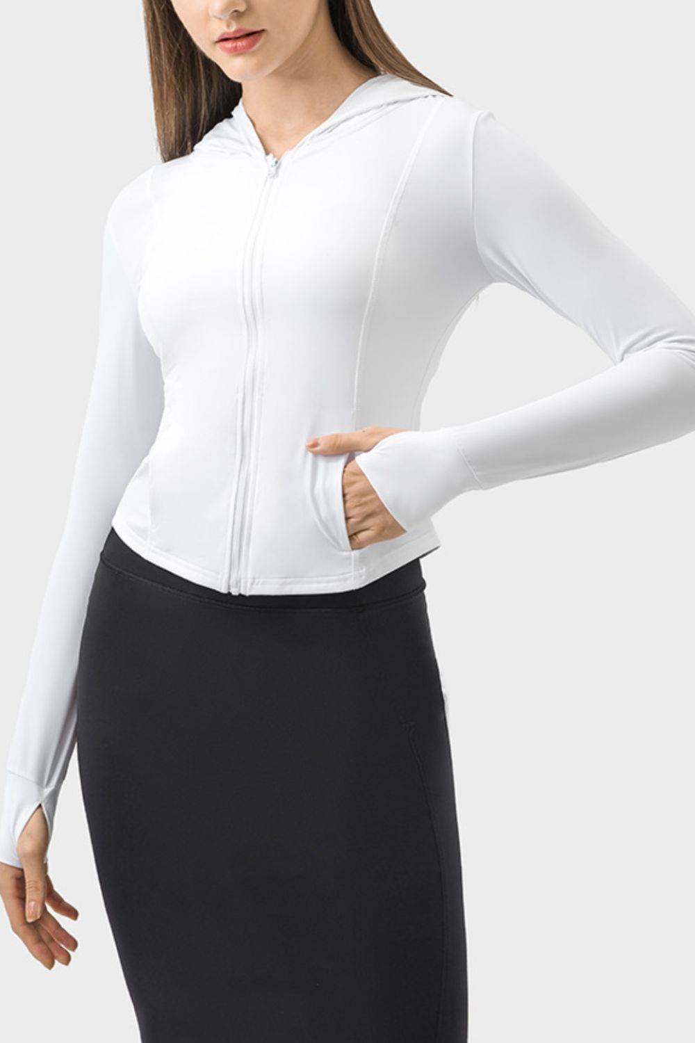Millennia Pocketed Zip Up Hooded Long Sleeve Active Outerwear - UnLaced Boutique