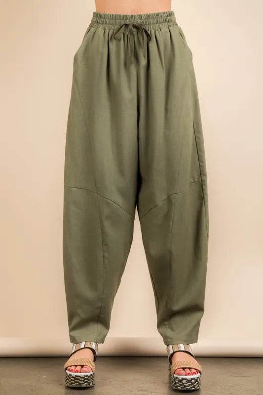 VERY J Solid Barrel Comfy Woven Pants - UnLaced Boutique
