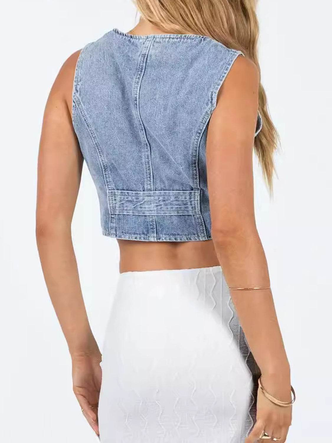 Button Up Sleeveless Denim Top - UnLaced Boutique