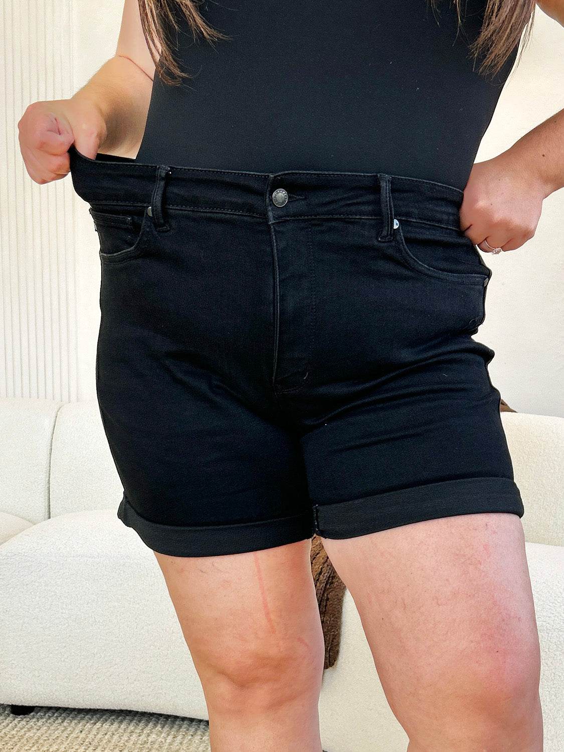 Judy Blue Full Size High Waist Tummy Control Cuffed Denim Shorts - UnLaced Boutique