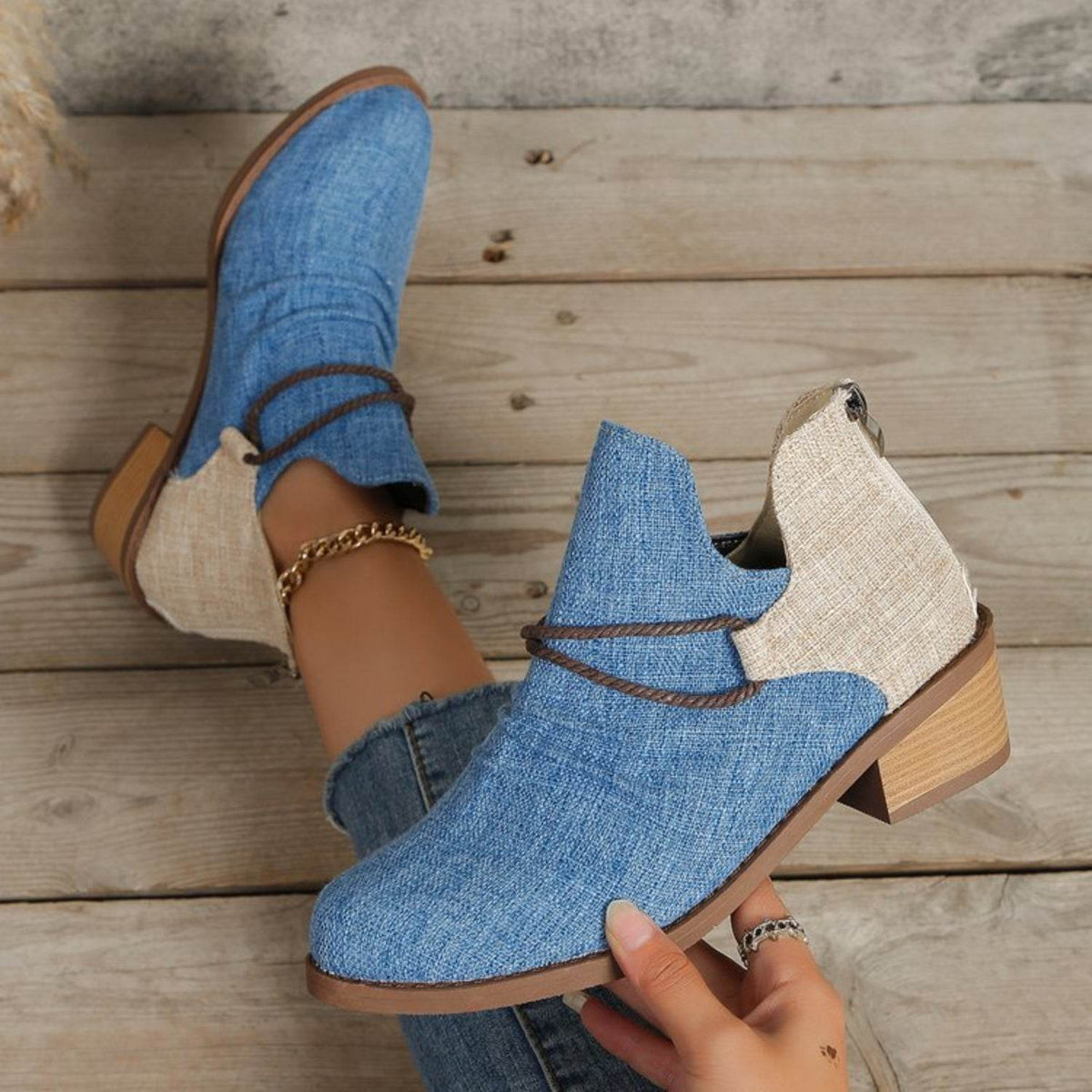 Contrast Canvas Low Heel Boots - UnLaced Boutique