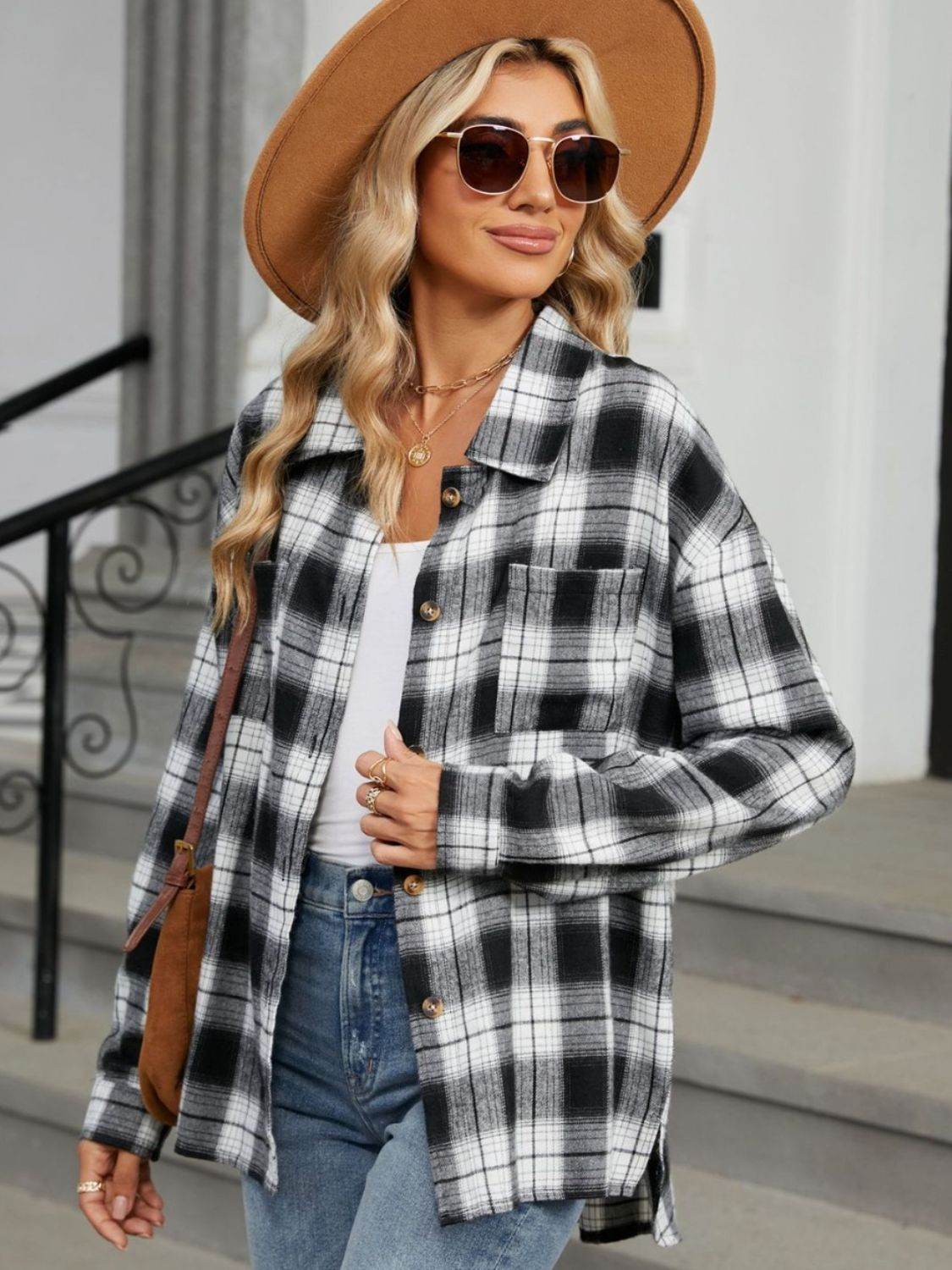 Plaid Collared Neck Long Sleeve Shirt - UnLaced Boutique