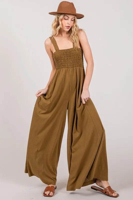 SAGE+FIG Smocked Flowy Wide Leg Jumpsuit - UnLaced Boutique